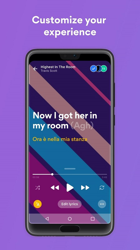 User searching for a song on the Musixmatch MOD app