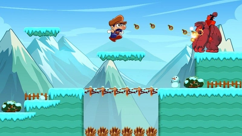 Bino in Super Bino Go MOD APK using a shield to protect himself from attacks.