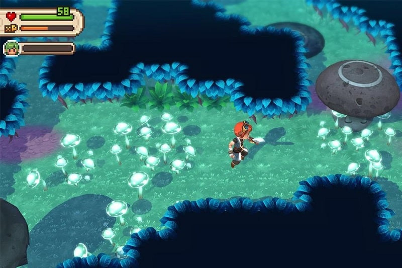 The main character in Evoland 2 battling a monster