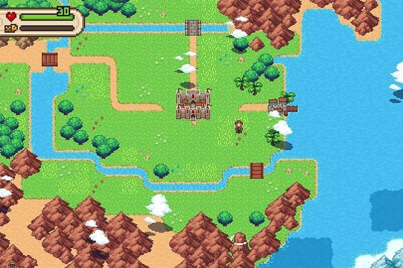 Evoland 2 character engaging in Super Mario-style gameplay