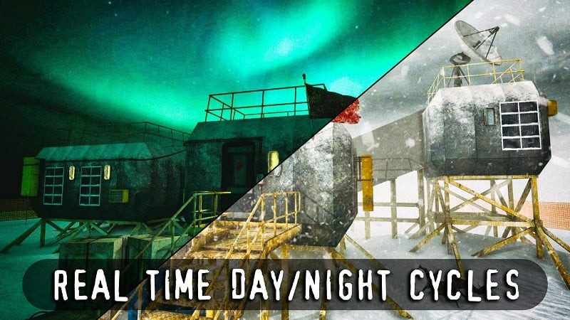 alt text: Nhân vật chính trong game Antarctica 88 đang đứng trước một căn cứ bí ẩn