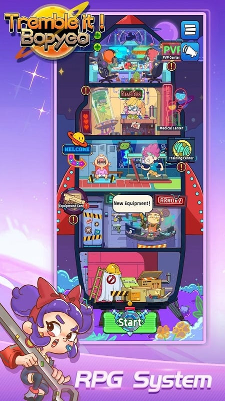 alt text: Nhân vật chính trong game Tremble it! Bopyeo đang chiến đấu với quái vật