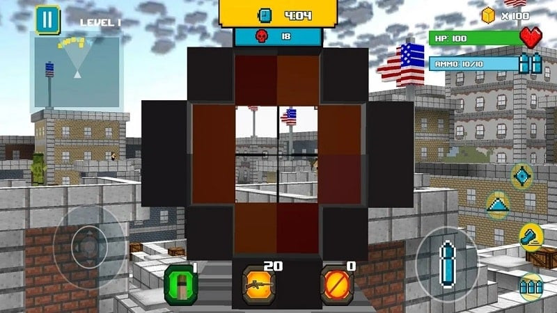 Character facing off against an enemy in American Block Sniper Survival.