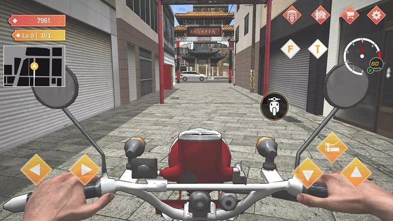 alt text: Nhân vật trong game Japan Postman Moto Simulator đang khám phá thành phố