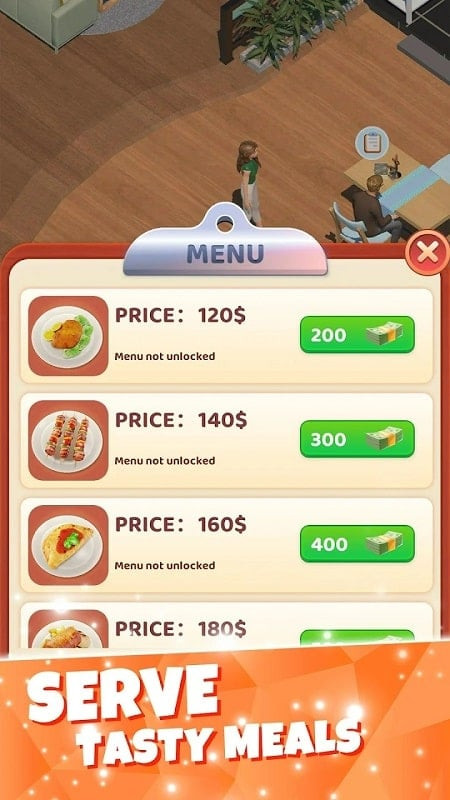 alt text: Nhân viên phục vụ đang bưng món ăn cho khách trong game Restaurant Story