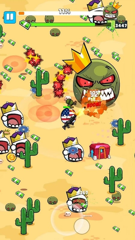 alt text: Quả bóng quốc kỳ đang chiến đấu với zombie trong Country Balls