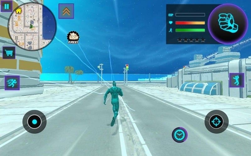 The superhero in Unlimited Speed MOD APK battles enemies on the city streets