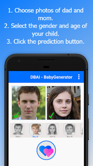 Using Baby Generator is simple, just upload photos of the father and mother