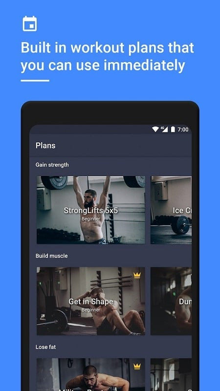 alt text: Thư viện bài tập đa dạng trong Gym Workout Planner & Tracker