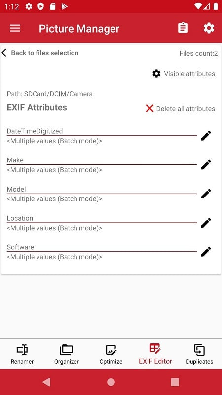 Editing EXIF information of photos, including date, time, and location.