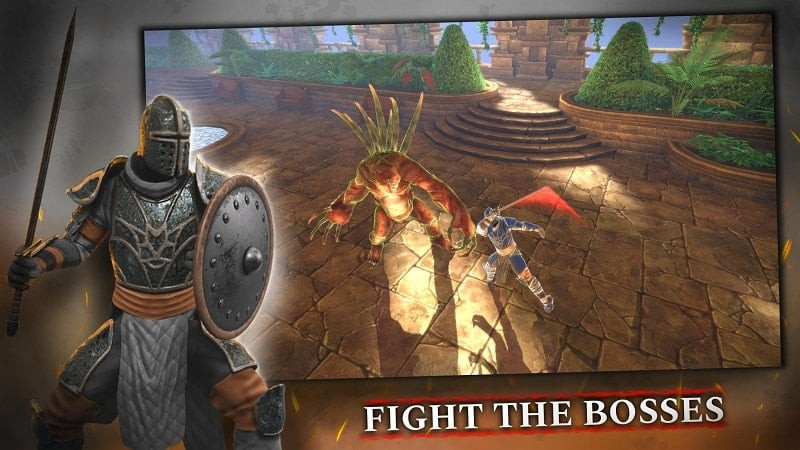 TotAL RPG mod android gameplay screenshot featuring the character equipped with powerful armor and weapons, ready for battle