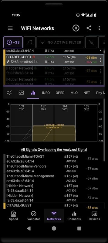 alt text: Ứng dụng Speed Test WiFi Analyzer MOD trên Android hiển thị phân tích chỉ số.