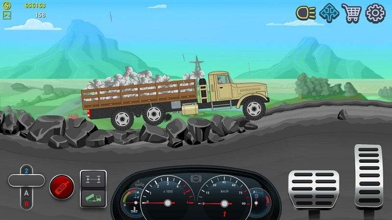 alt text: Xe tải trong game Trucker Real Wheels Simulator đang vận chuyển hàng hóa