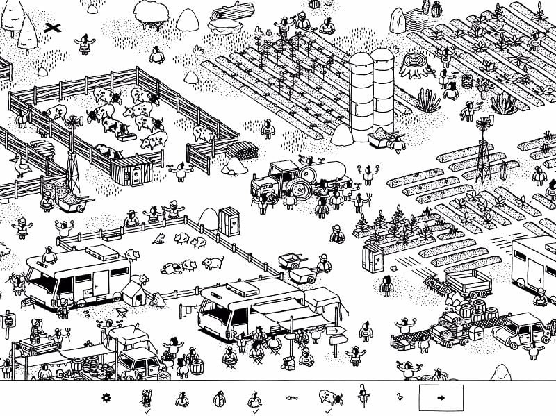 A player searching for a hidden character in Hidden Folks Mod APK