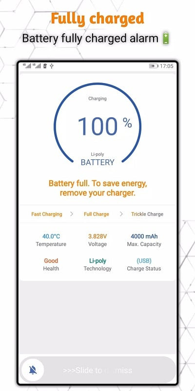 Alt: Tùy chỉnh cài đặt báo thức và chế độ không làm phiền trong Battery 100% Alarm