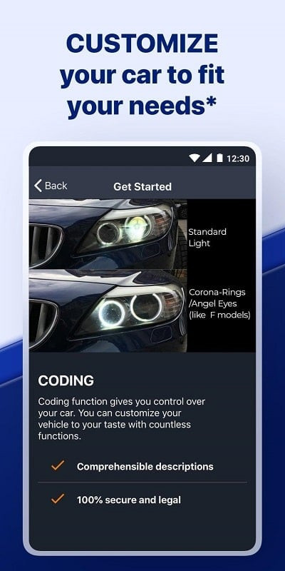 Carly OBD2 mod app on a phone