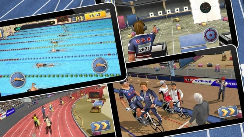 Athlete performing a pole vault in Athletics 2: Summer Sports. The rear view allows players to easily observe and control the character.