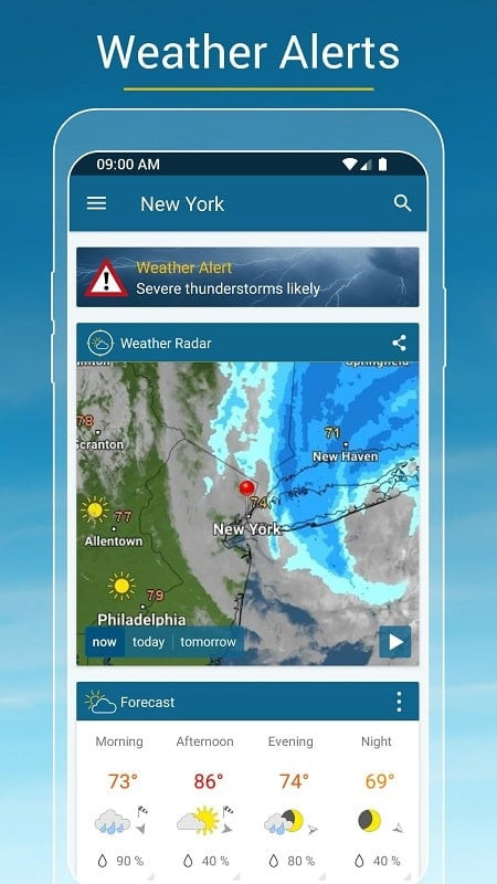 Weather widget of the Weather & Radar Pro app on the phone screen