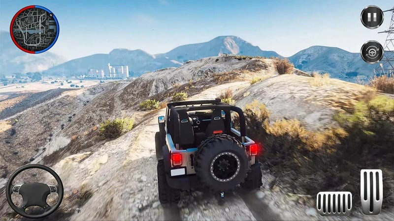 A Jeep navigating difficult terrain in Jeep Offroad 4x4 Driving Games