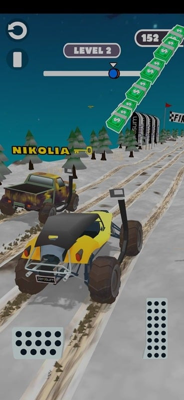 alt: Xe trong game OffRoad Race đang di chuyển trên địa hình gồ ghề