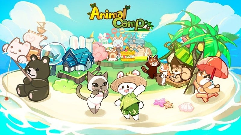 alt="Ảnh chụp màn hình game Animal Camp, hiển thị giao diện khu nghỉ dưỡng"