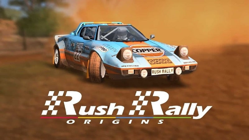 alt=Ảnh chụp màn hình Rush Rally Origins, cho thấy một chiếc xe đua đang drift qua một khúc cua trên đường đua đầy bụi bặm.