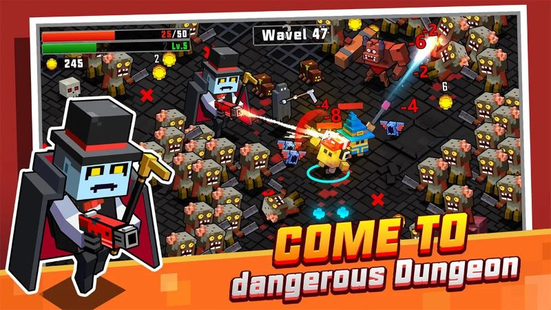 alt="Cảnh chiến đấu trong Pixel Dungeon:Zombie Survive"