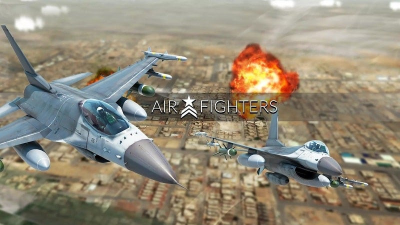 alt=Hình ảnh game AirFighters, chiến đấu cơ F-22 Raptor trên nền trời xanh