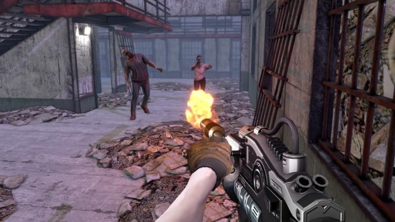 alt=Hình ảnh game Zombie Apocalypse, nhân vật chính đang di chuyển trong một thành phố hoang tàn