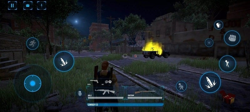 Day Before Die Open World Game gameplay on Android, showing the character fighting zombies.