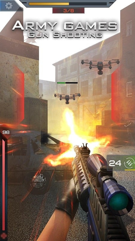 Character aiming at an enemy in Army Games: Gun Shooting.