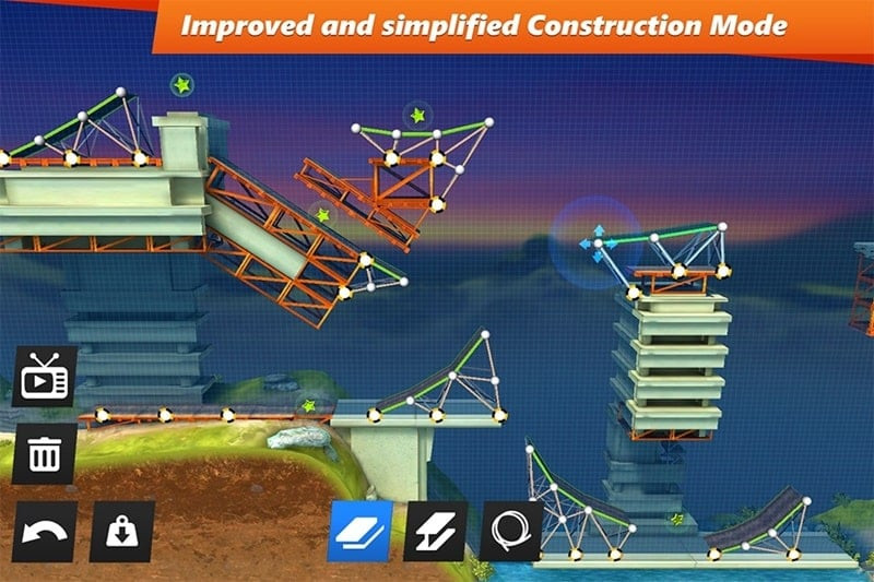 alt="Màn chơi trong Bridge Constructor Stunts với những con dốc cao"