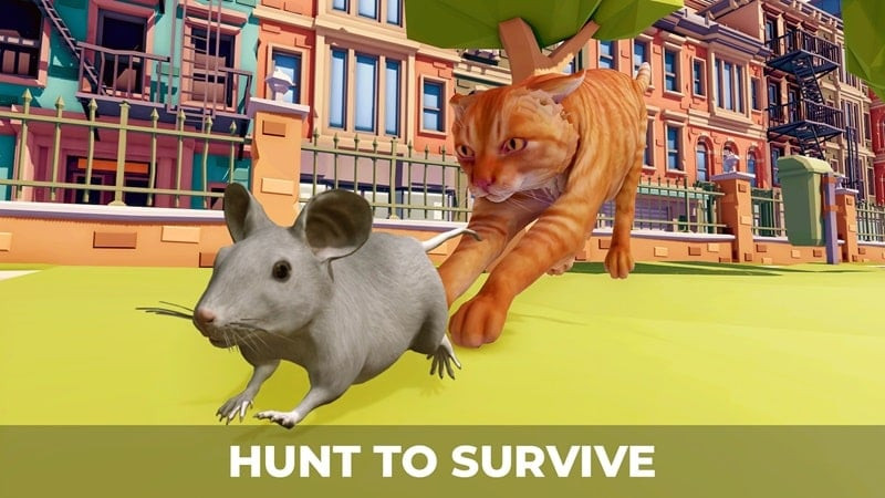 A cat hunting in Cat's Metropolis Adventure MOD APK