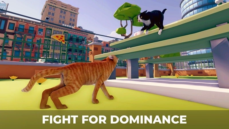 A cat performing actions in Cat's Metropolis Adventure MOD APK