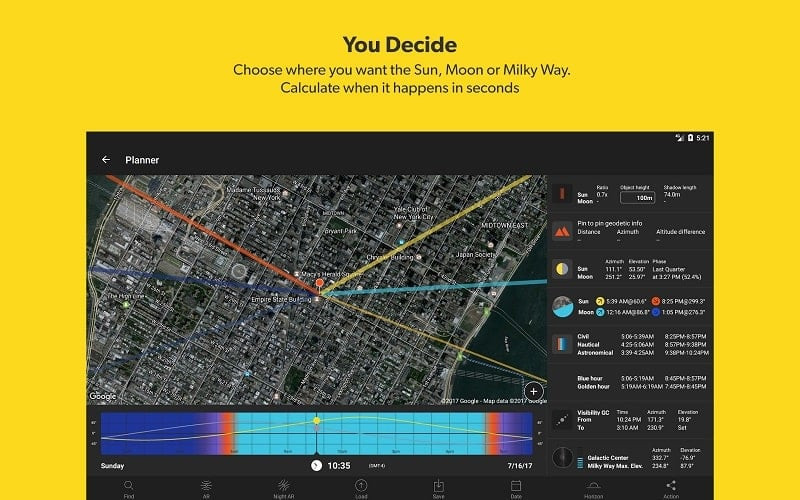 PhotoPills app interface displaying technical parameters