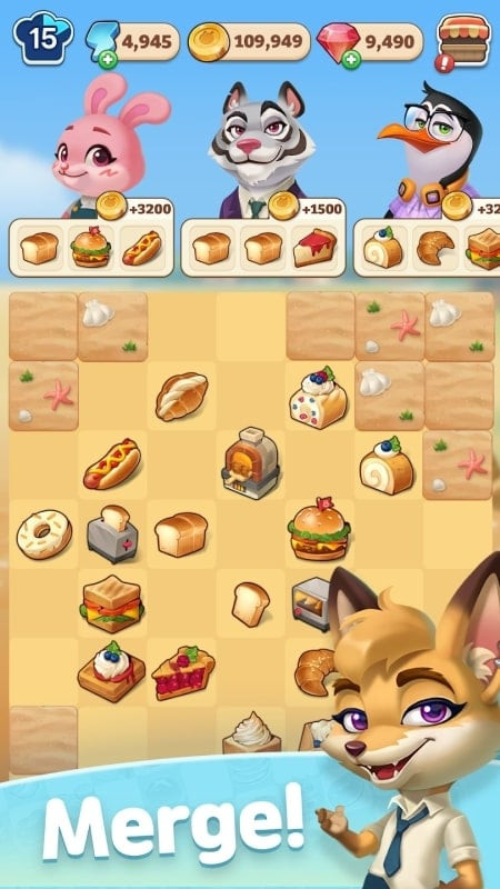 Anipang Merge restaurant and town development screenshot