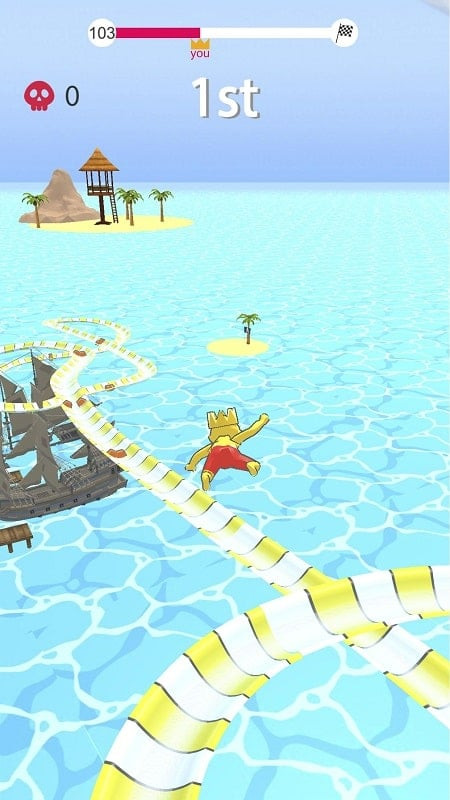 Player Launching off the Slide in Aquapark.io