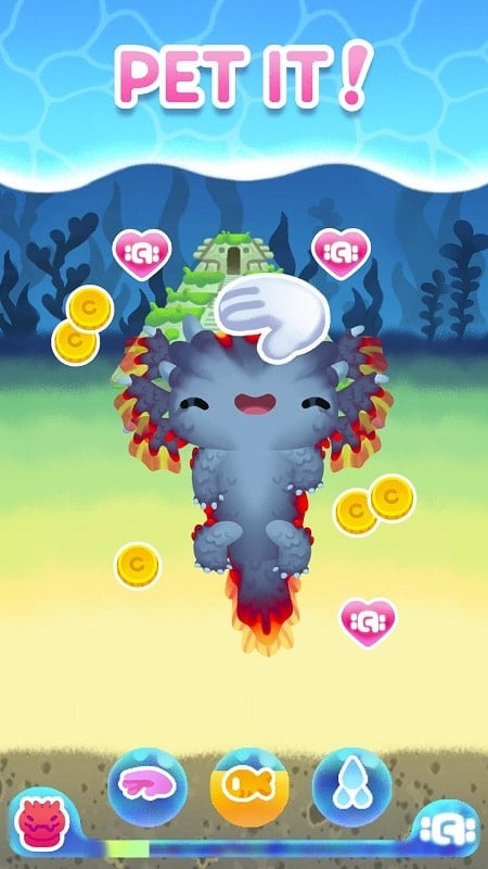 Colorful axolotl in the Axolochi game interface.