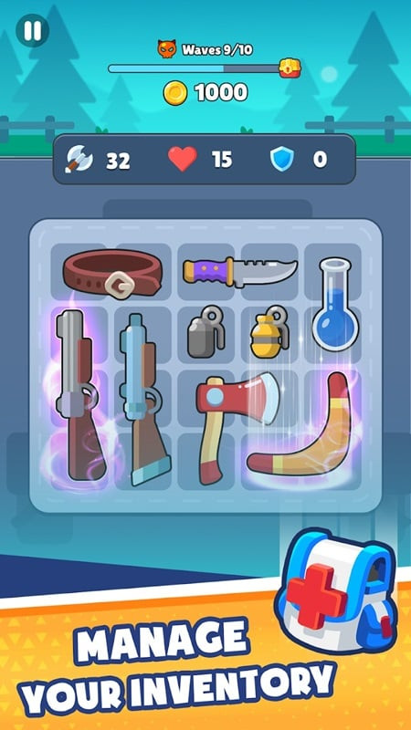 Backpack Hero MOD APK screenshot showing different items