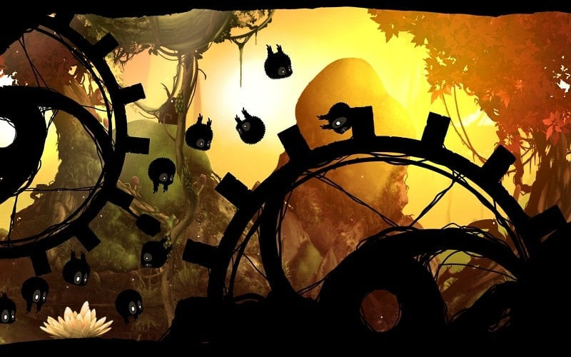 BADLAND MOD APK gameplay screenshot showing the dangerous machinery