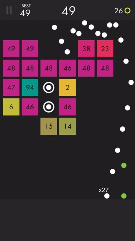 Ballz MOD APK gameplay screenshot showing multiple balls in play