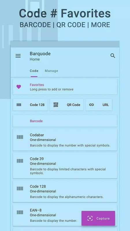 Barquode app settings menu