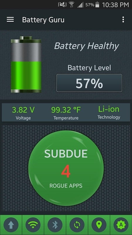 Battery Guru app screenshot showing battery stats