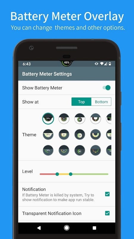 Battery Meter Overlay app overlaying other apps