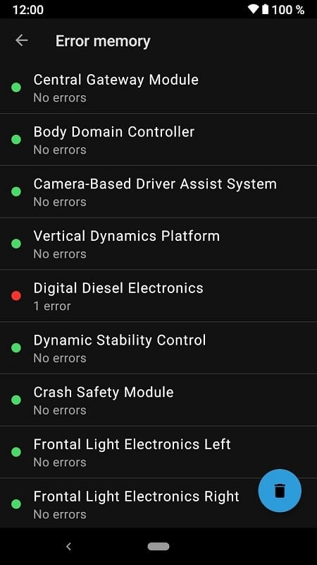 BimmerLink diagnostics screen