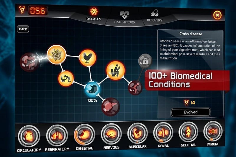 Bio Inc. MOD APK gameplay screenshot displaying the in-game interface