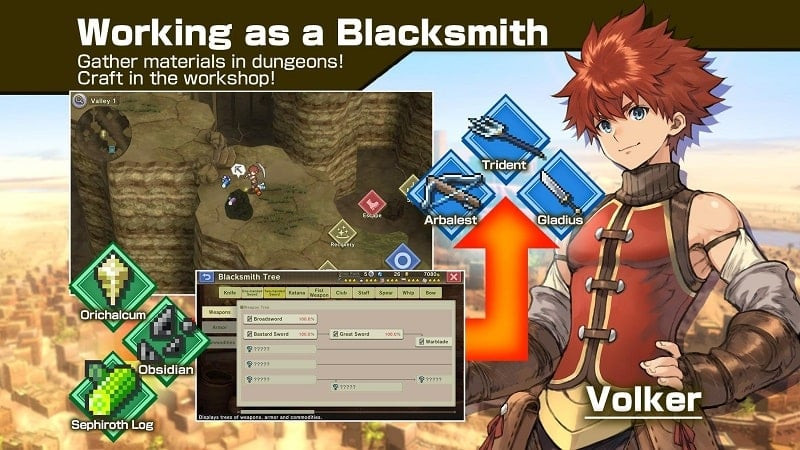 Blacksmith of the Sand Kingdom APK - Combat interface showing a battle with a monster