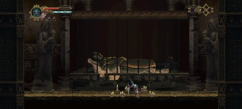 Blasphemous combat screenshot showing an execution