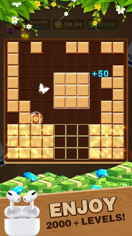 Block Puzzle gameplay screenshot with no ads