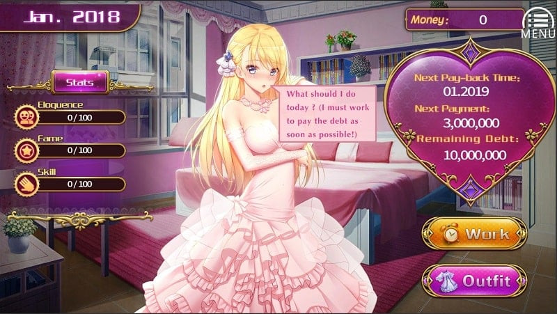 Broke Girl gameplay screenshot showcasing character customization